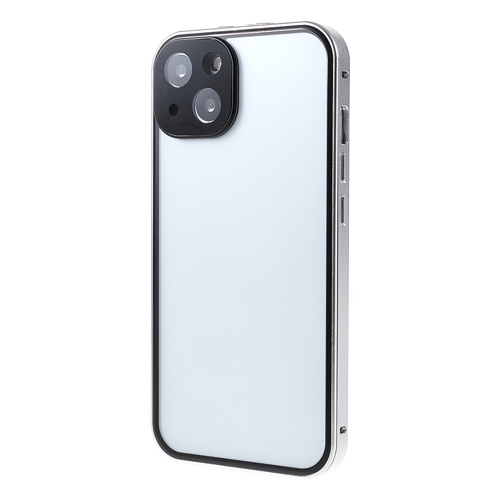 Phone Case Magnetic Absorption HD Front Tempered Glass and Hard Acrylic Back Cover Hybrid Phone Case for iPhone 13 mini 5.4 inch - Silver-3