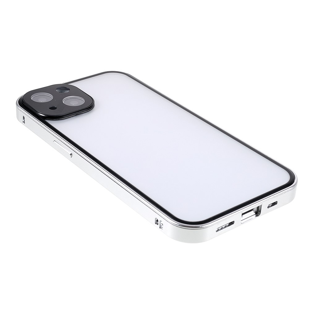 Phone Case Magnetic Absorption HD Front Tempered Glass and Hard Acrylic Back Cover Hybrid Phone Case for iPhone 13 mini 5.4 inch - Silver-5