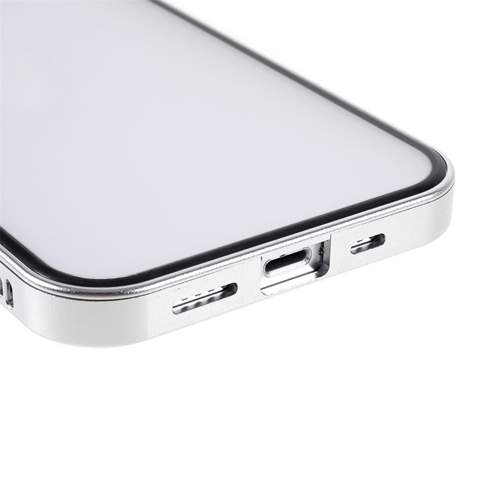 Phone Case Magnetic Absorption HD Front Tempered Glass and Hard Acrylic Back Cover Hybrid Phone Case for iPhone 13 mini 5.4 inch - Silver-6