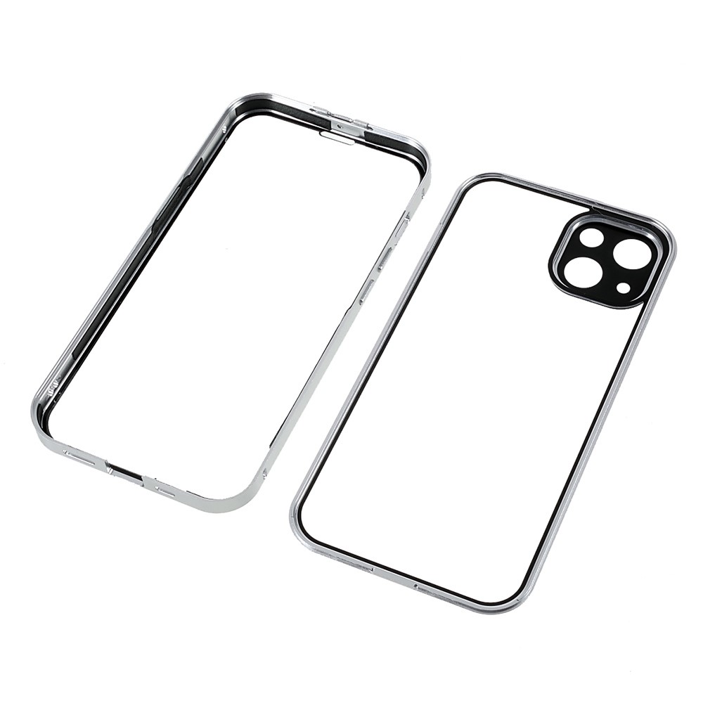Phone Case Magnetic Absorption HD Front Tempered Glass and Hard Acrylic Back Cover Hybrid Phone Case for iPhone 13 mini 5.4 inch - Silver-9