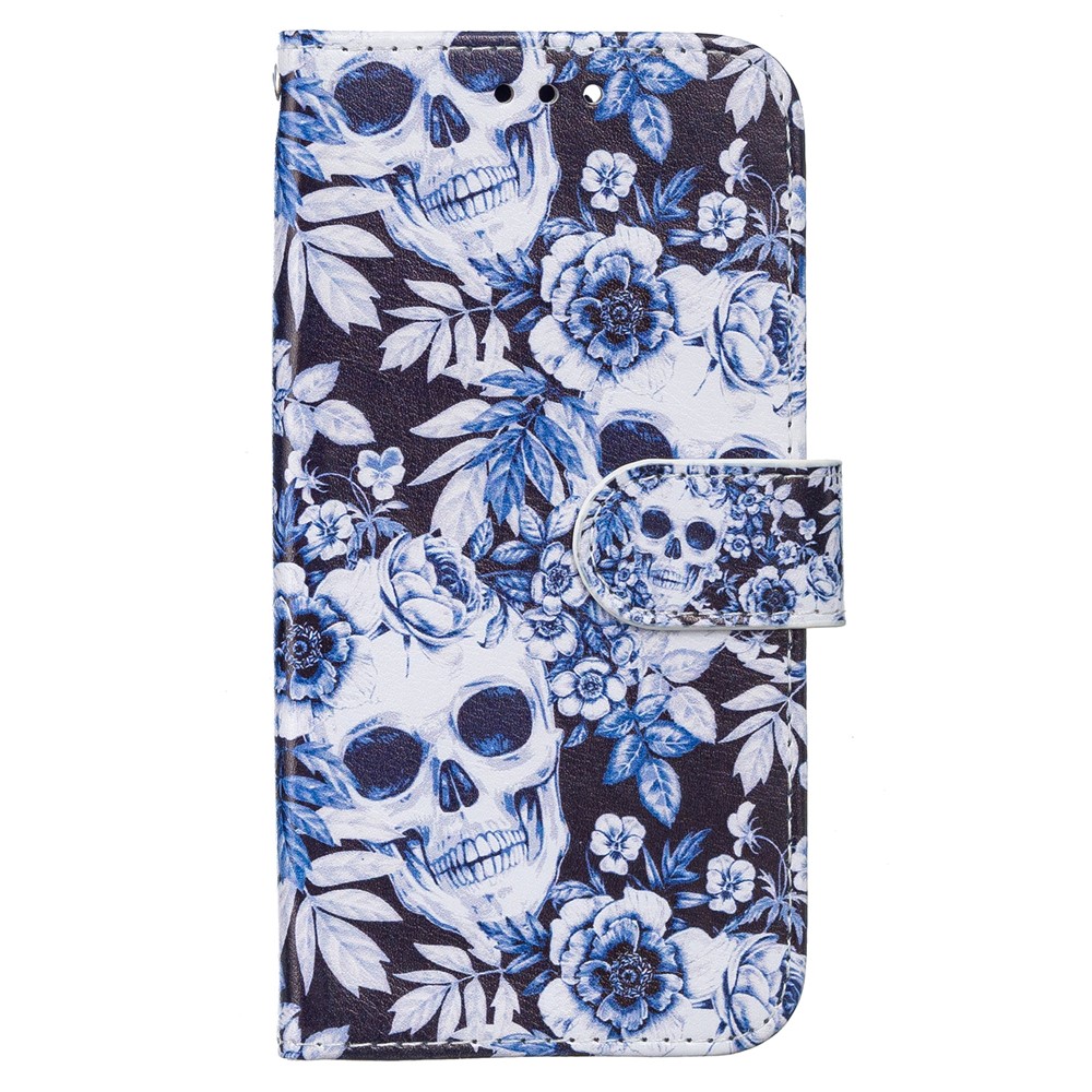 Pattern Printing Leather Case Magnetic Clasp Wallet Stand Well-Protected Cover for iPhone 13 Pro 6.1 inch - Skull Flower-2
