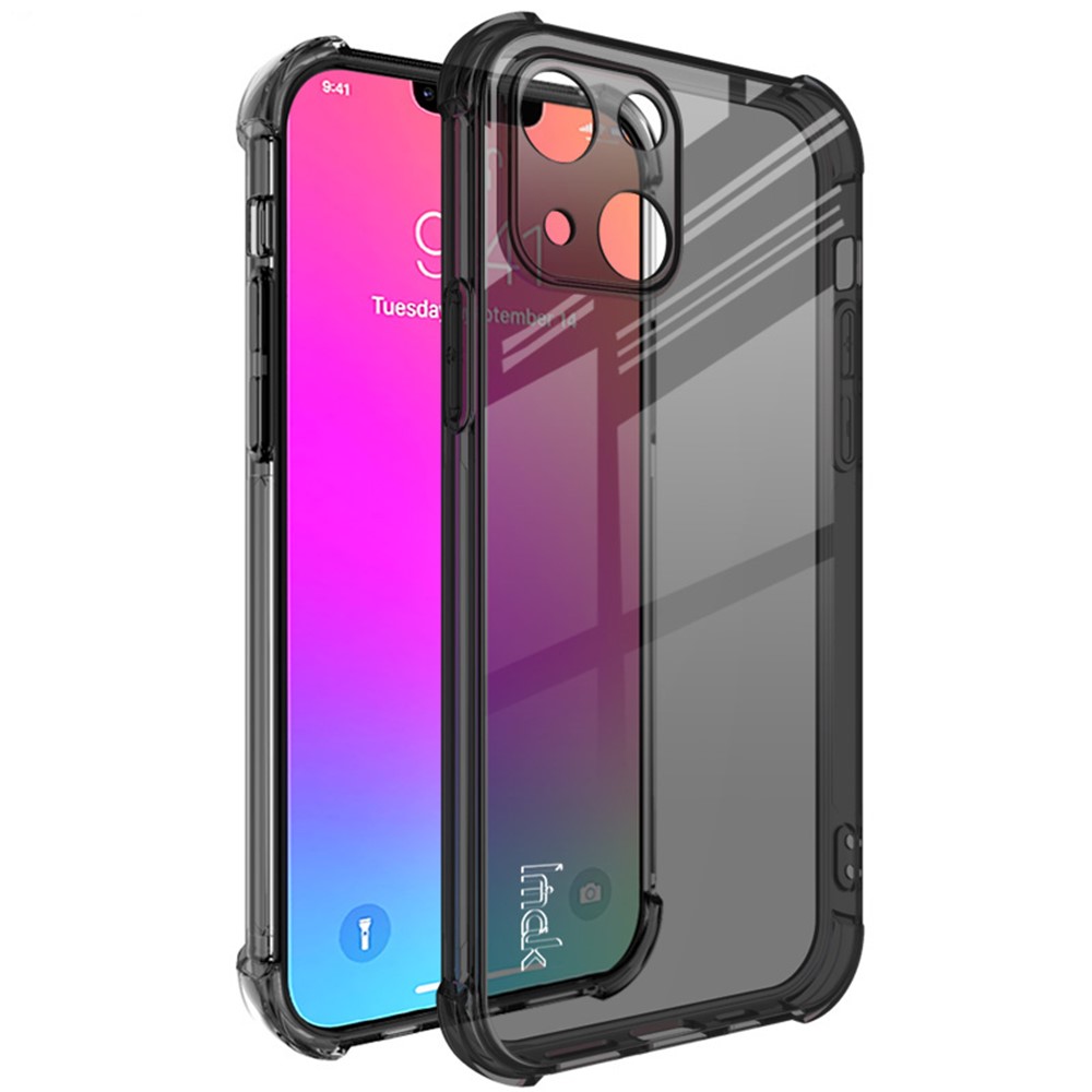 IMAK Four-Corner Airbag Armor Shockproof Anti-Scratch Soft TPU Phone Case with Screen Protector for iPhone 13 mini 5.4 inch - Transparent Black