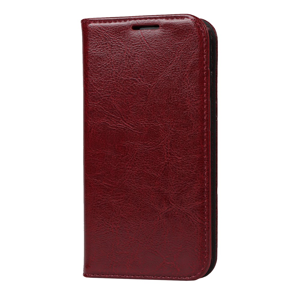 Genuine Leather Crazy Horse Texture Anti-Drop Scratch-Resistant Wallet Stand Design Phone Case Cover for iPhone 13 Pro Max 6.7 inch - Wine Red-2