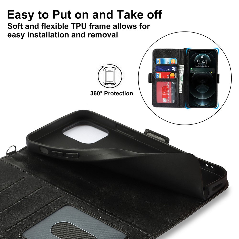Retro Style Phone Shell Case RFID Blocking Magnetic Closure Wallet Phone Cover for iPhone 13 mini 5.4 inch - Black-10