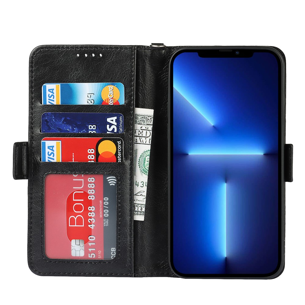 Retro Style Phone Shell Case RFID Blocking Magnetic Closure Wallet Phone Cover for iPhone 13 mini 5.4 inch - Black-4