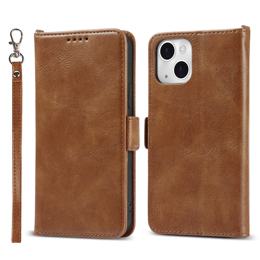 Retro Style Phone Shell Case RFID Blocking Magnetic Closure Wallet Phone Cover for iPhone 13 mini 5.4 inch - Brown