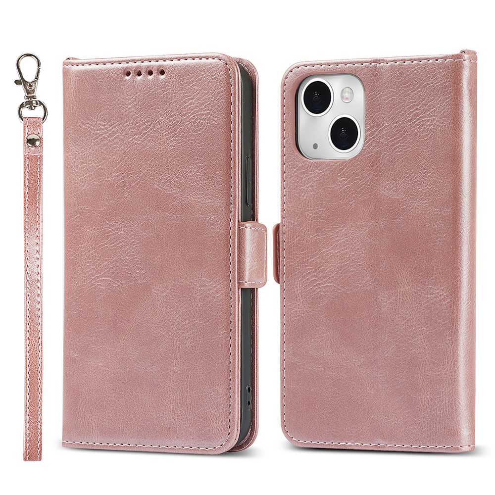 Retro Style Phone Shell Case RFID Blocking Magnetic Closure Wallet Phone Cover for iPhone 13 mini 5.4 inch - Rose Gold