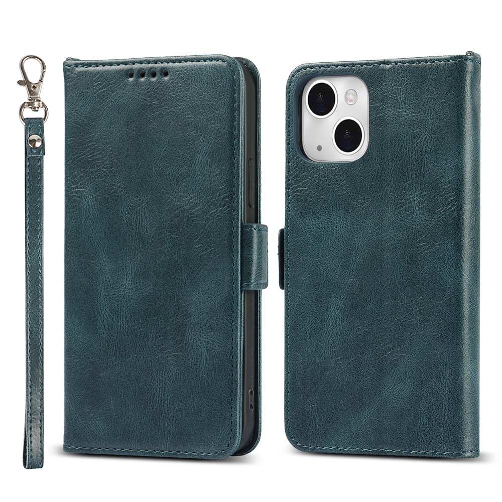 Retro Style Phone Shell Case RFID Blocking Magnetic Closure Wallet Phone Cover for iPhone 13 mini 5.4 inch - Blue