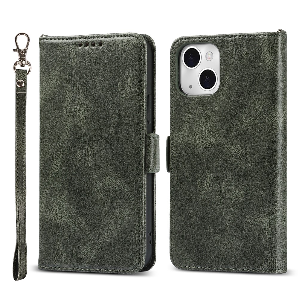 Scratch Resistant RFID Blocking Flip Phone Case Magnetic Closure Wallet Phone Cover Shell for iPhone 13 6.1 inch - Green-1