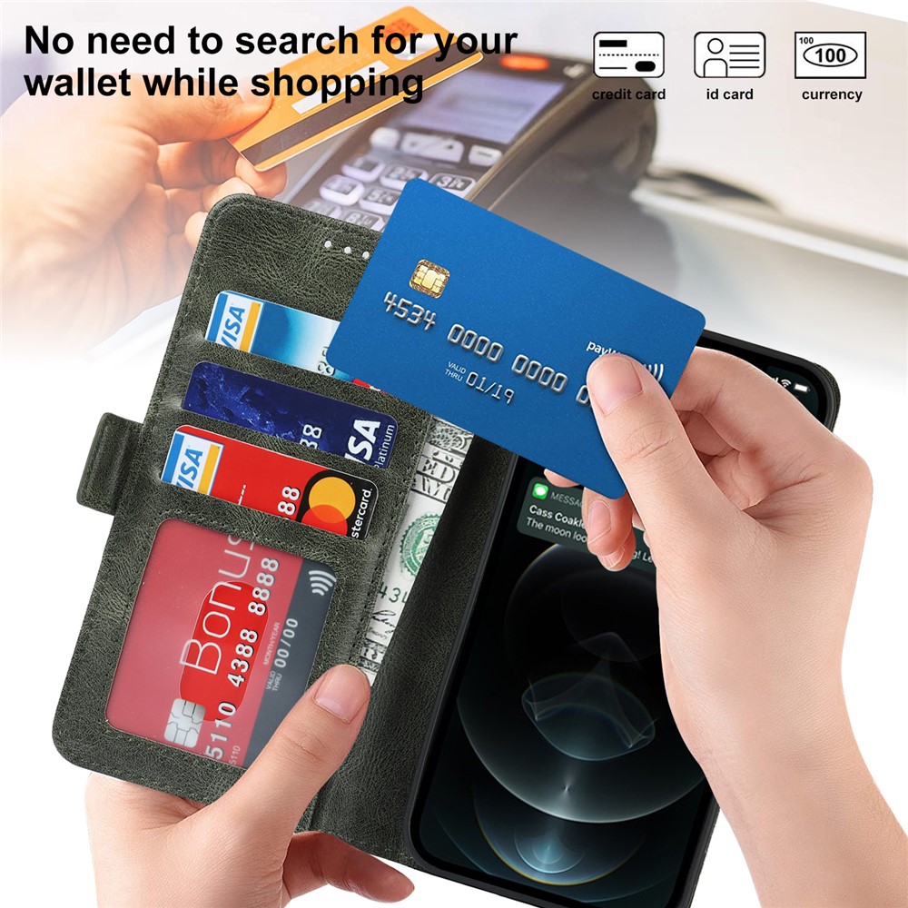 Scratch Resistant RFID Blocking Flip Phone Case Magnetic Closure Wallet Phone Cover Shell for iPhone 13 6.1 inch - Green-7