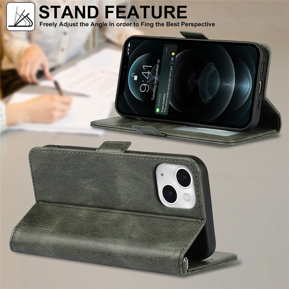 Scratch Resistant RFID Blocking Flip Phone Case Magnetic Closure Wallet Phone Cover Shell for iPhone 13 6.1 inch - Green-8