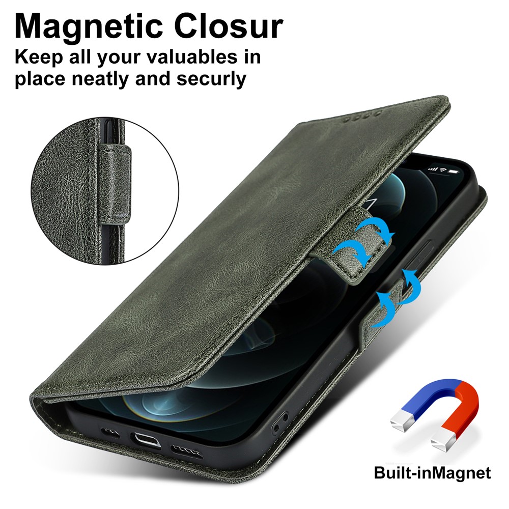 Scratch Resistant RFID Blocking Flip Phone Case Magnetic Closure Wallet Phone Cover Shell for iPhone 13 6.1 inch - Green-9