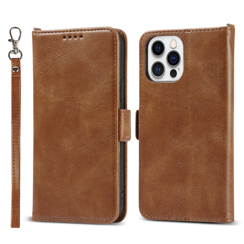 Shockproof Flip Phone Case RFID Blocking Magnetic Closure Wallet Phone Cover Shell for iPhone 13 Pro Max 6.7 inch - Brown-1