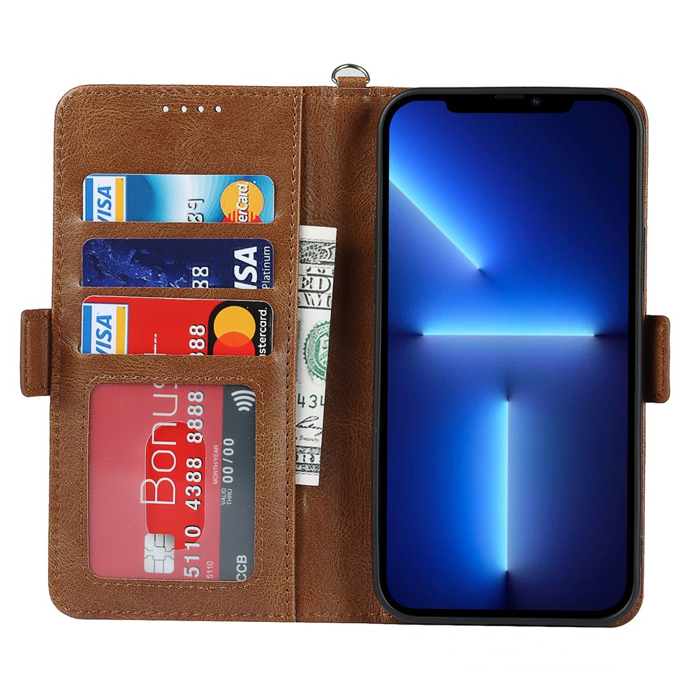 Shockproof Flip Phone Case RFID Blocking Magnetic Closure Wallet Phone Cover Shell for iPhone 13 Pro Max 6.7 inch - Brown-4