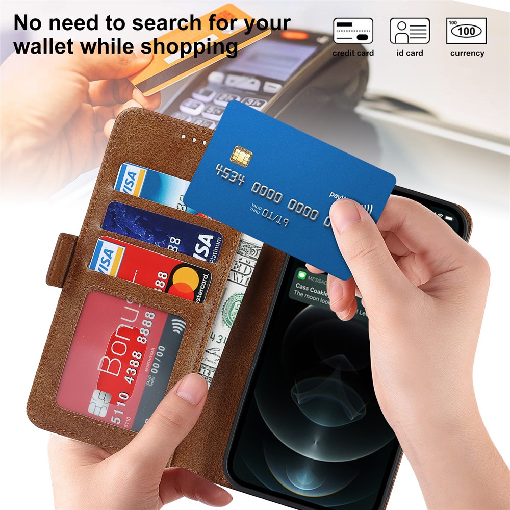 Shockproof Flip Phone Case RFID Blocking Magnetic Closure Wallet Phone Cover Shell for iPhone 13 Pro Max 6.7 inch - Brown-7