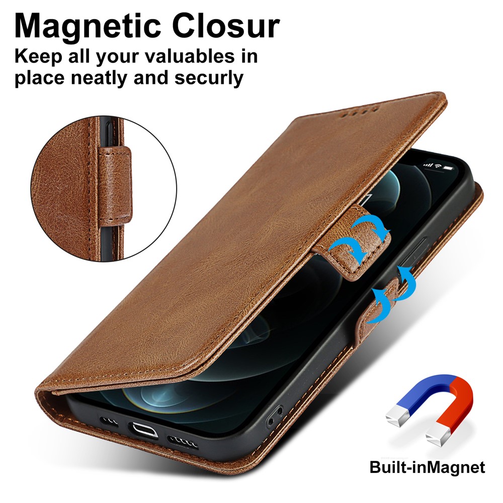 Shockproof Flip Phone Case RFID Blocking Magnetic Closure Wallet Phone Cover Shell for iPhone 13 Pro Max 6.7 inch - Brown-9