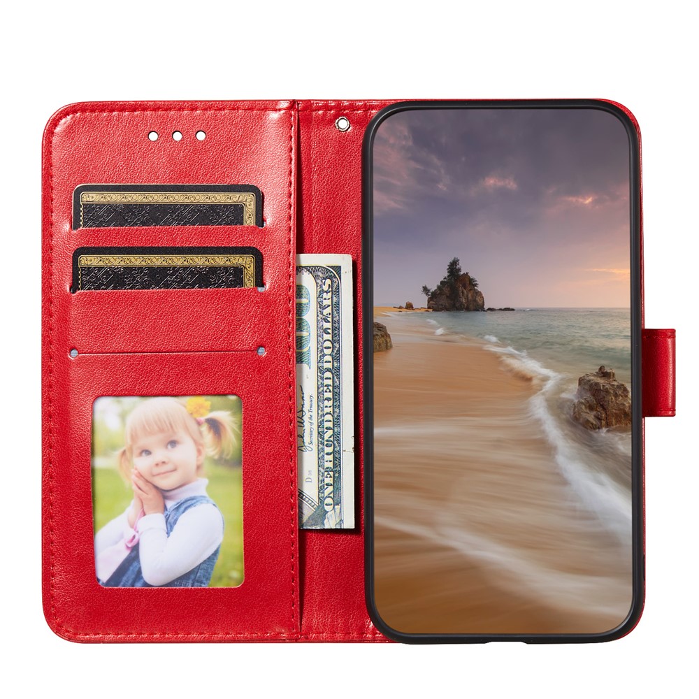 Shockproof Imprint Mandala Flower Leather Wallet Cover Case for iPhone 13 Pro Max 6.7 inch - Red-2