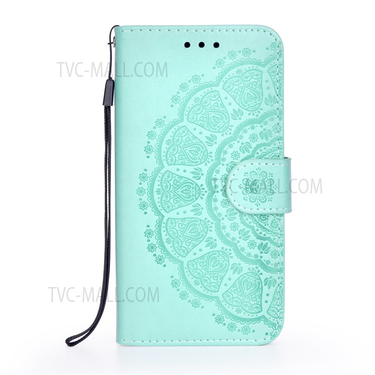 Flip Design Imprint Mandala Flower Leather Wallet Stand Cover Case for iPhone 13 mini 5.4 inch - Green-1