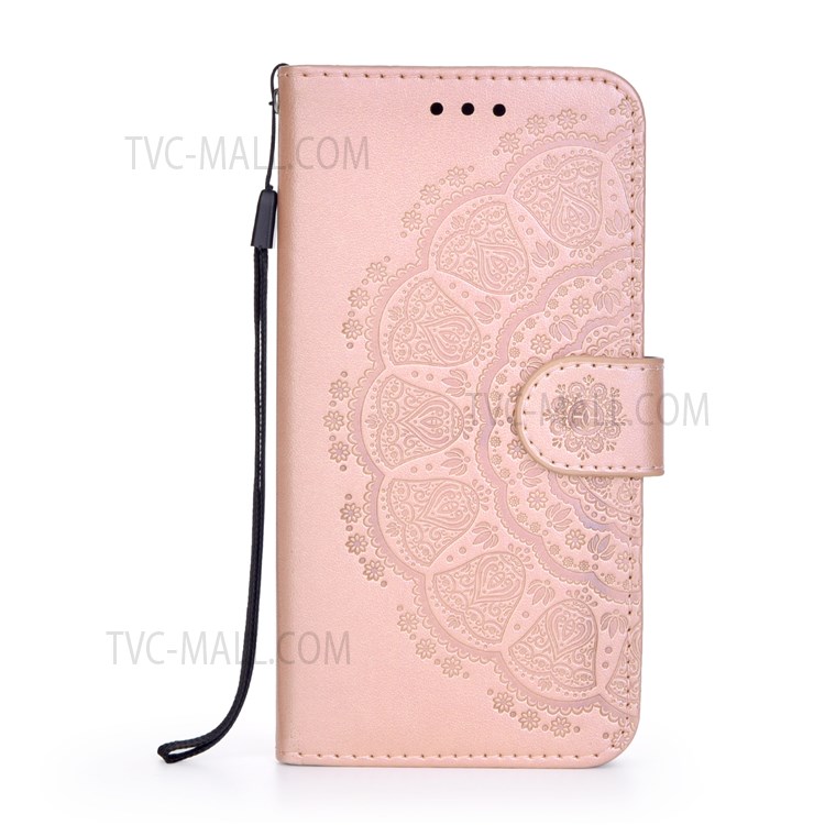 Scratch Resistant Flip Imprint Mandala Flower Leather Wallet Stand Cover Case for iPhone 13 6.1 inch - Rose Gold-1