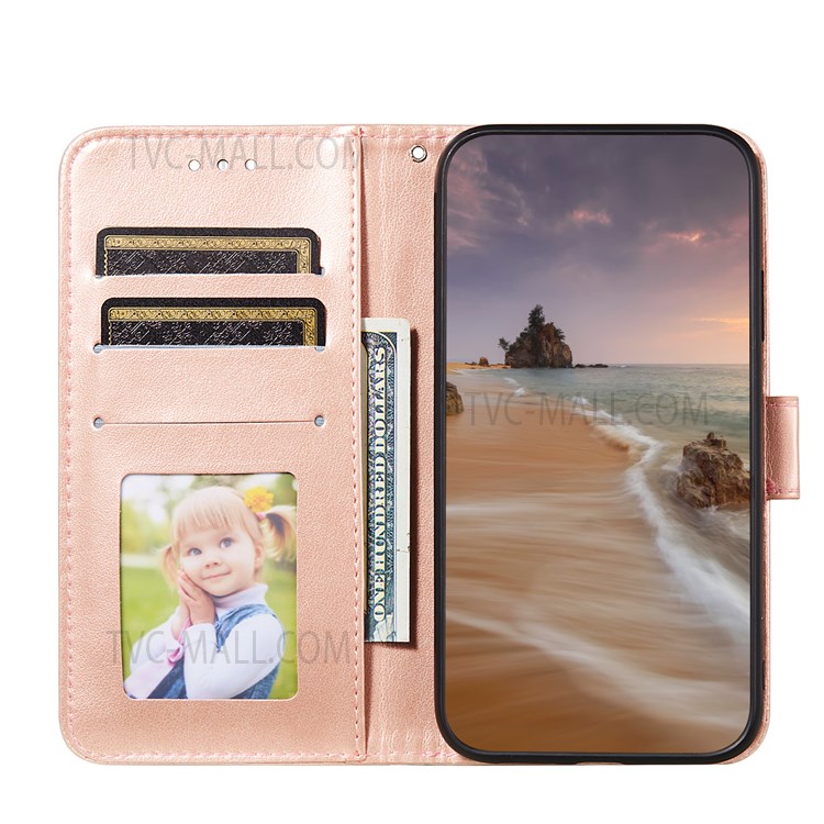 Scratch Resistant Flip Imprint Mandala Flower Leather Wallet Stand Cover Case for iPhone 13 6.1 inch - Rose Gold-2