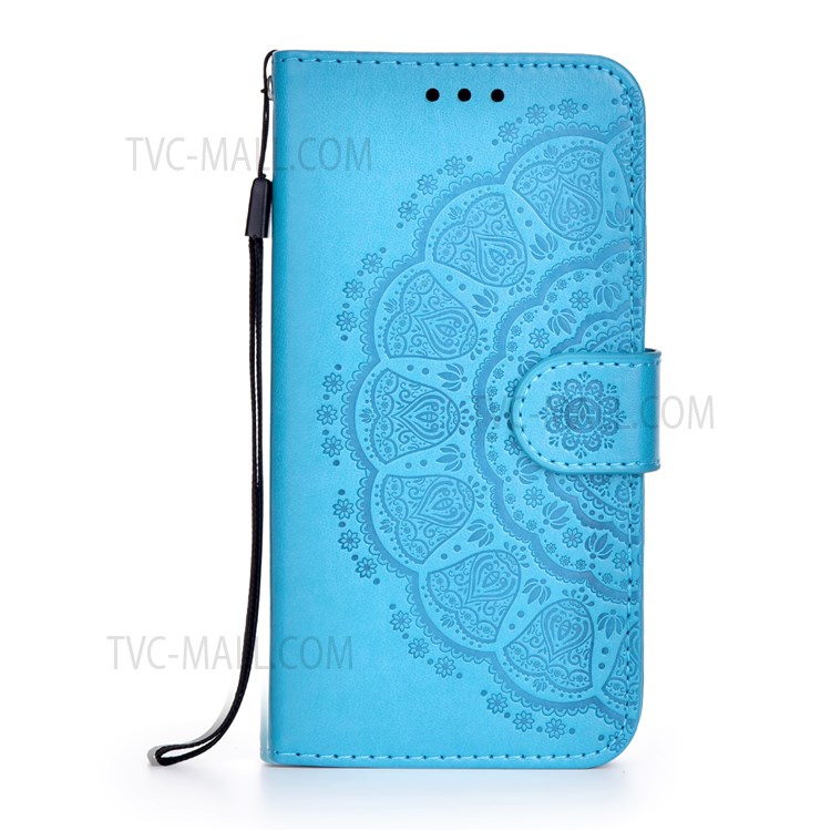 Scratch Resistant Imprint Mandala Flower Leather Wallet Cover Case for iPhone 13 Pro 6.1 inch - Blue-1