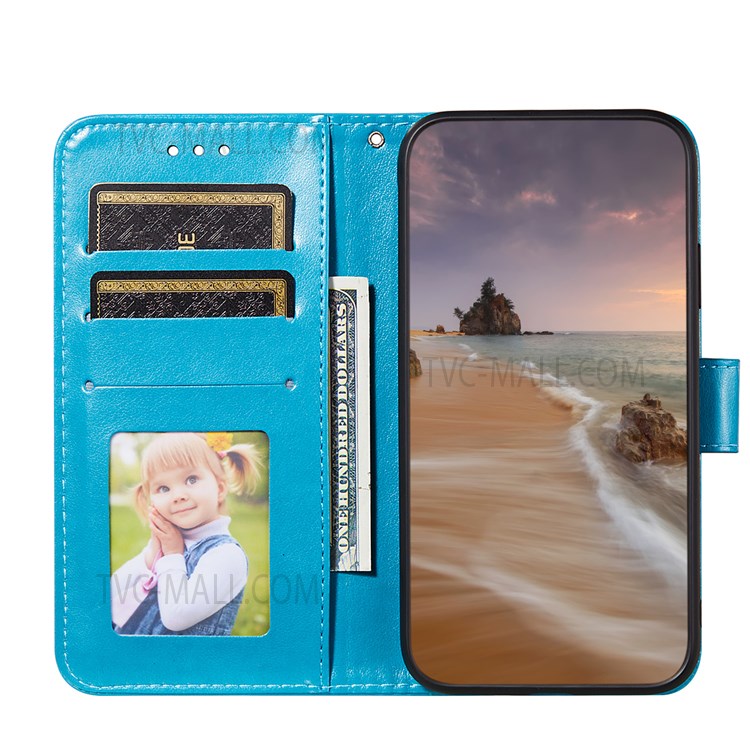 Scratch Resistant Imprint Mandala Flower Leather Wallet Cover Case for iPhone 13 Pro 6.1 inch - Blue-2