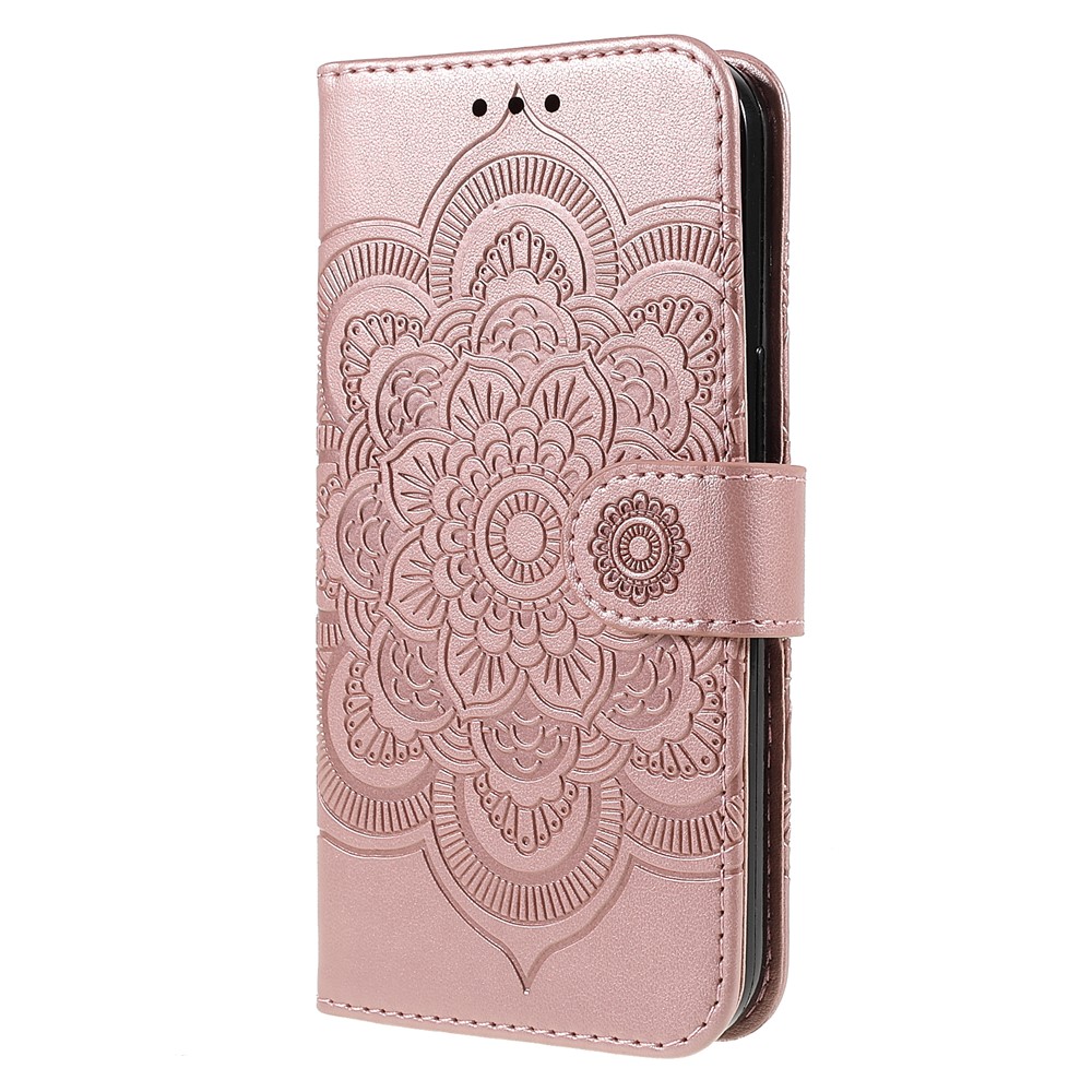 PU Leather Imprinting Mandala Flower Phone Cover Stand Wallet Case for iPhone 13 Pro Max 6.7 inch - Rose Gold-2