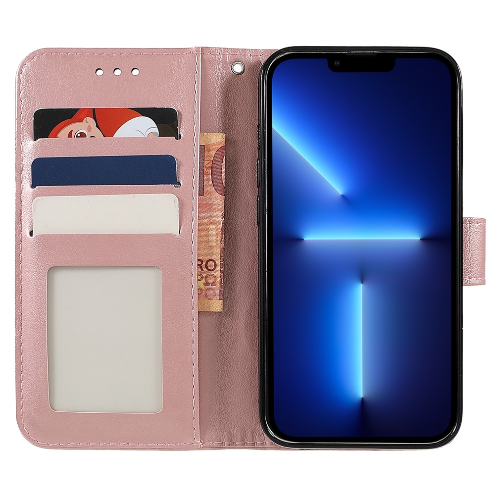 PU Leather Imprinting Mandala Flower Phone Cover Stand Wallet Case for iPhone 13 Pro Max 6.7 inch - Rose Gold-7