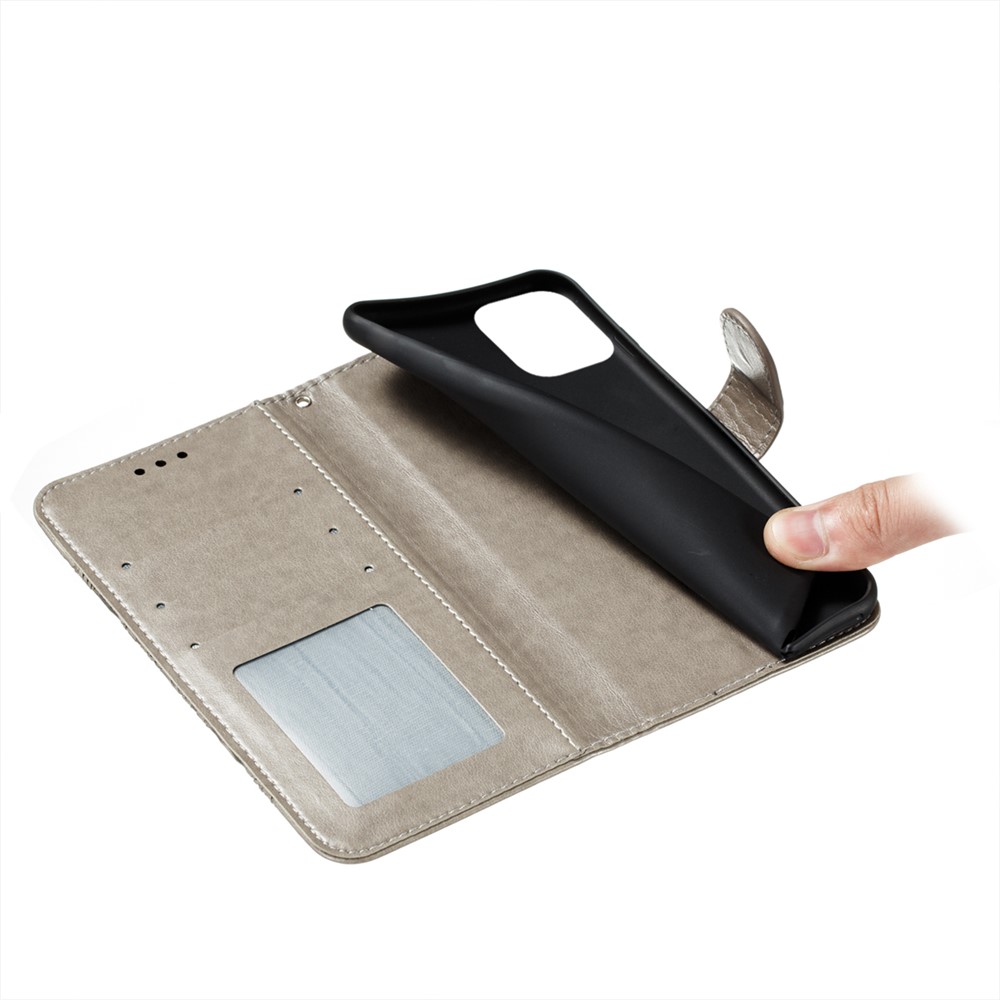 Imprinting Mandala Flower Scratch-resistant Leather Phone Cover Stand Wallet Protective Case for iPhone 13 mini 5.4 inch - Grey-9