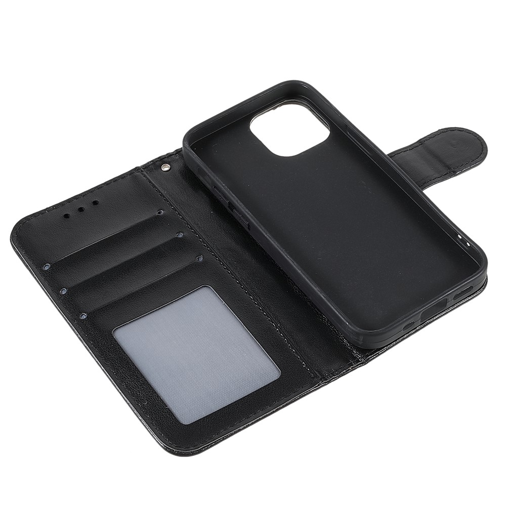 Imprinting Mandala Flower PU Leather Phone Stand Cover Wallet Case with Strap for iPhone 13 6.1 inch - Black-10