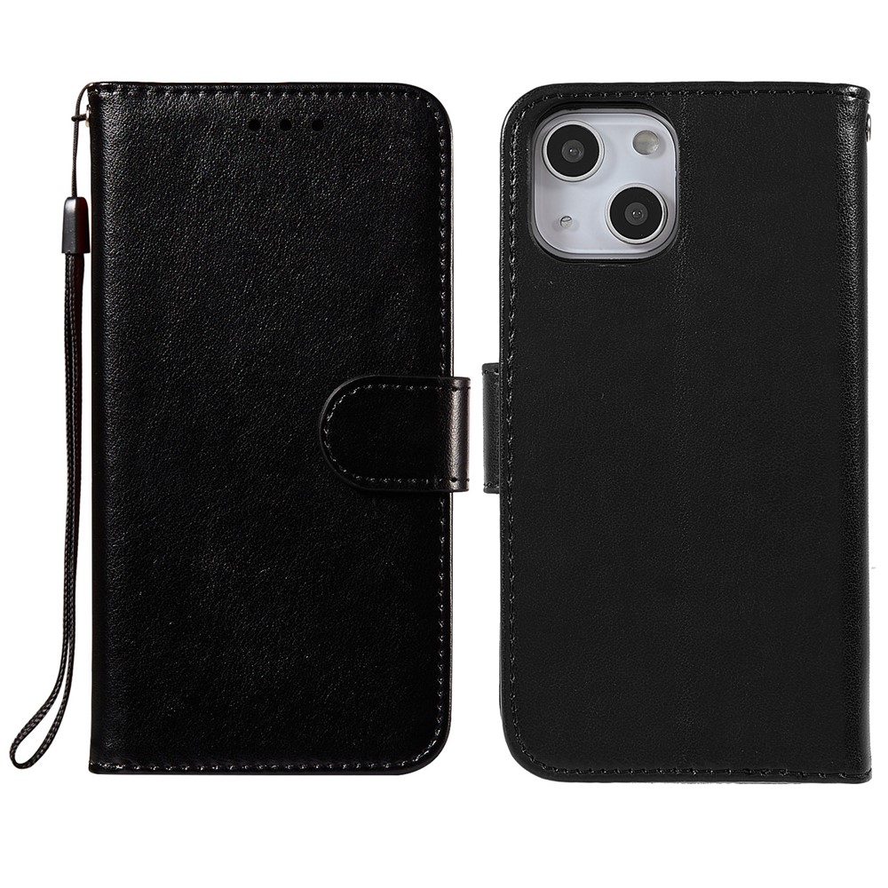 Folio Full Protection Magnetic Solid Color PU Leather Wallet Stand Flip Cover Case with Wrist Strap for iPhone 13 mini 5.4 inch - Black-1