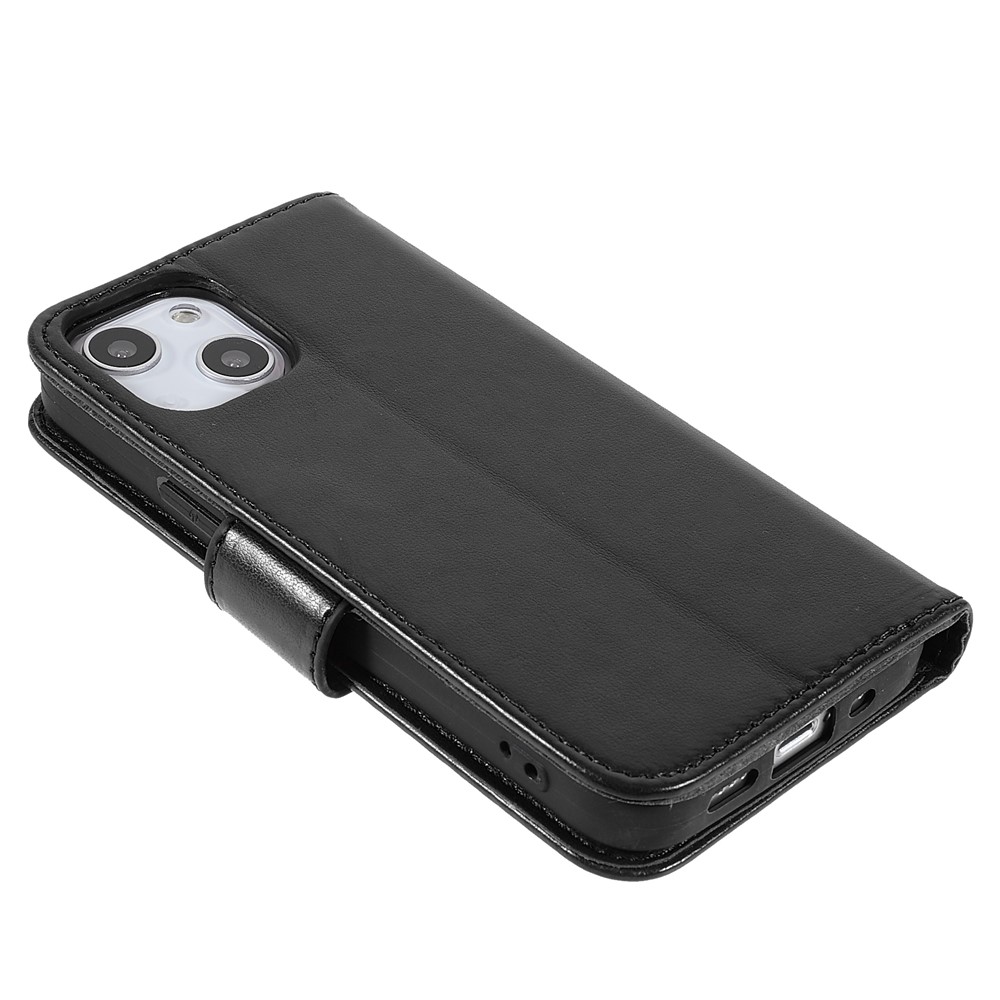 Folio Full Protection Magnetic Solid Color PU Leather Wallet Stand Flip Cover Case with Wrist Strap for iPhone 13 mini 5.4 inch - Black-3