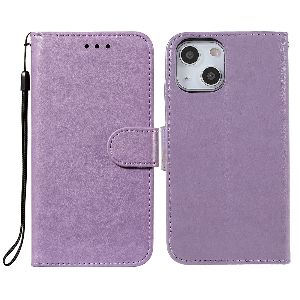Folio Full Protection Magnetic Solid Color PU Leather Wallet Stand Flip Cover Case with Wrist Strap for iPhone 13 mini 5.4 inch - Purple