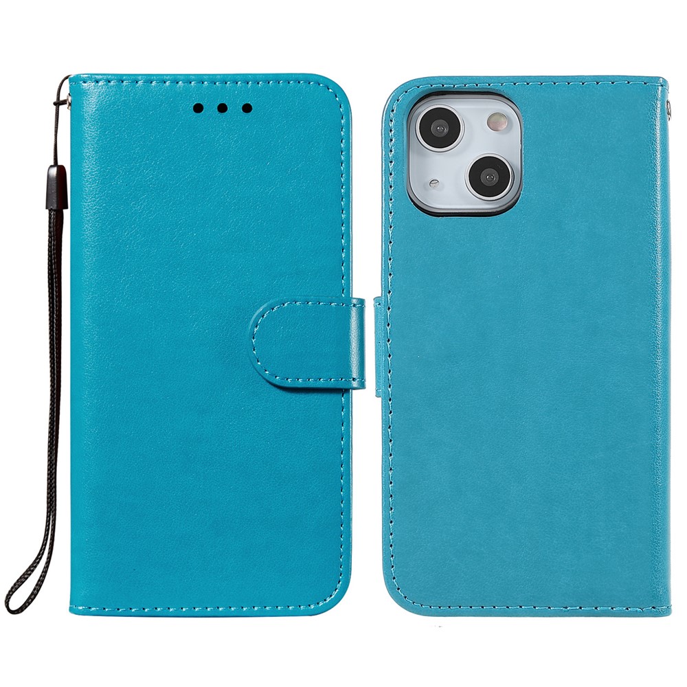 Folio Full Protection Magnetic Solid Color PU Leather Wallet Stand Flip Cover Case with Wrist Strap for iPhone 13 mini 5.4 inch - Blue