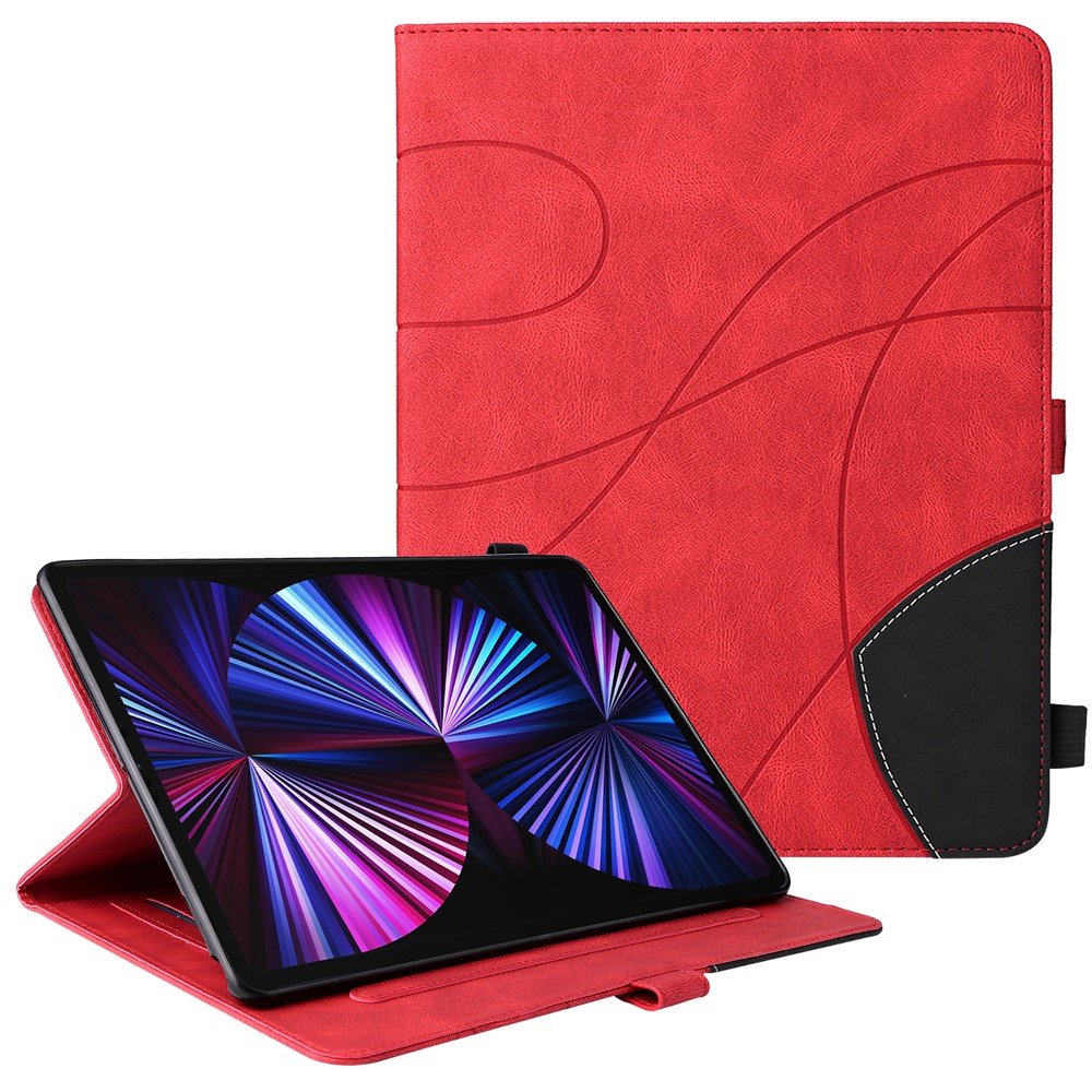 For iPad Pro 12.9 (2022) / (2021) / (2020) / (2018) Leather Case Wallet Stand Color Splicing Phone Cover - Red