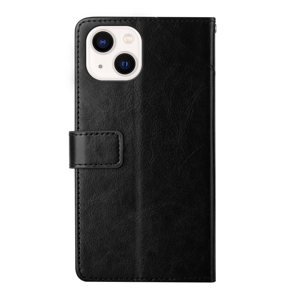 Shockproof PU Leather Phone Case Y-shaped Line Imprinting Wallet Shell Stand Cover for iPhone 13 mini 5.4 inch - Black-10