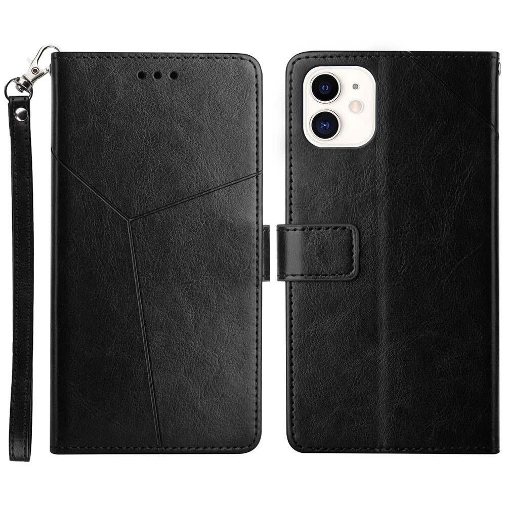 Flip Cover PU Leather Phone Case Stylish Y-shaped Line Imprinting Wallet Shell Stand Design for iPhone 11 6.1 inch - Black-1