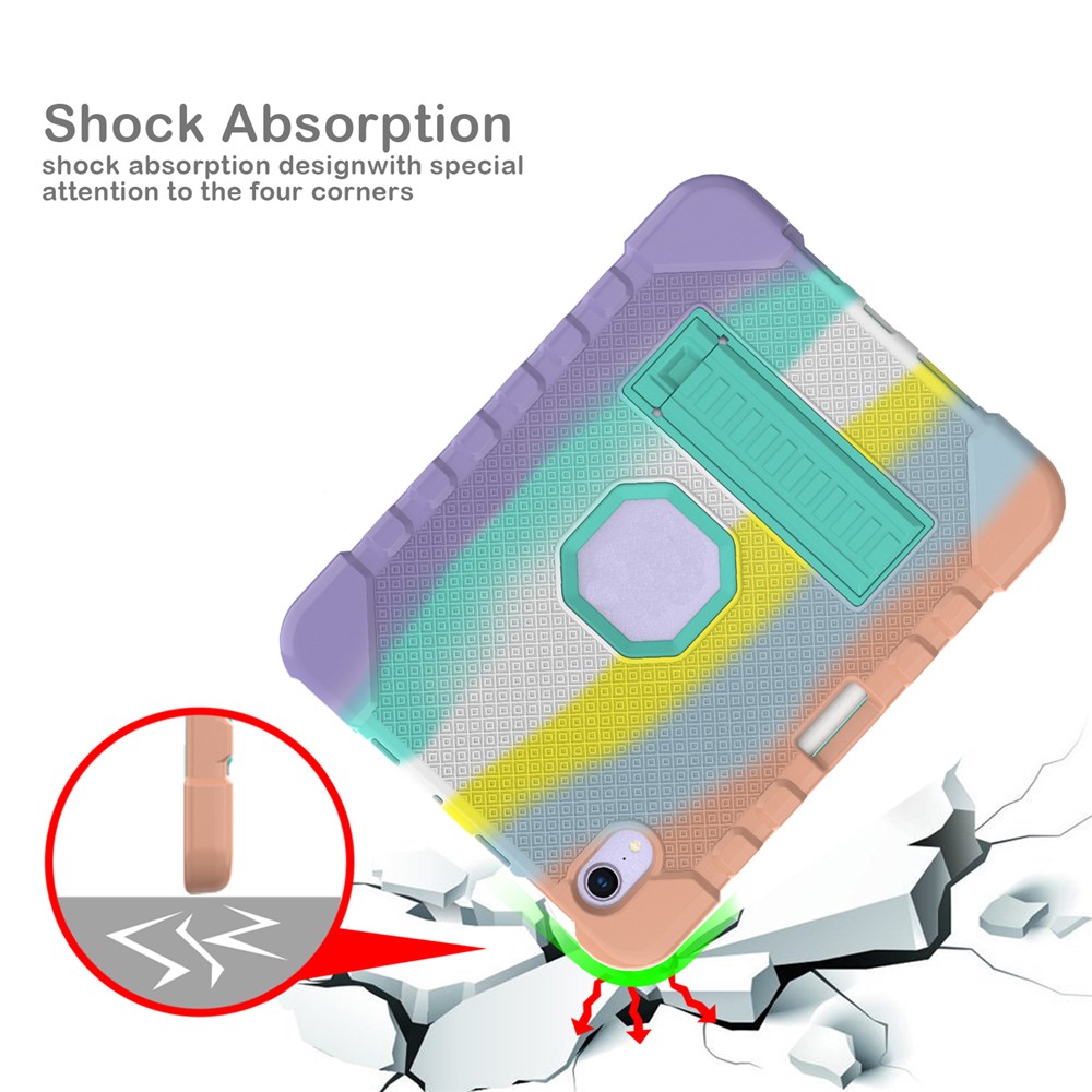 Multi-Color Rainbow Design Kickstand Anti-Drop Thickened PC + Silicone Hybrid Tablet Cover for iPad mini (2021) - Rainbow 001-2
