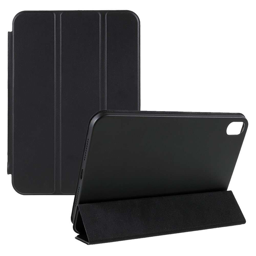 PU Leather Tri-fold Stand Protection Tablet Cover Case for iPad mini (2021) - Black-1
