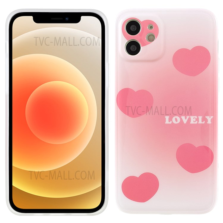 Popular Network Style Flexible TPU Phone Cover Case for iPhone 12 6.1 inch - Light Pink (Pink/Heart)-1