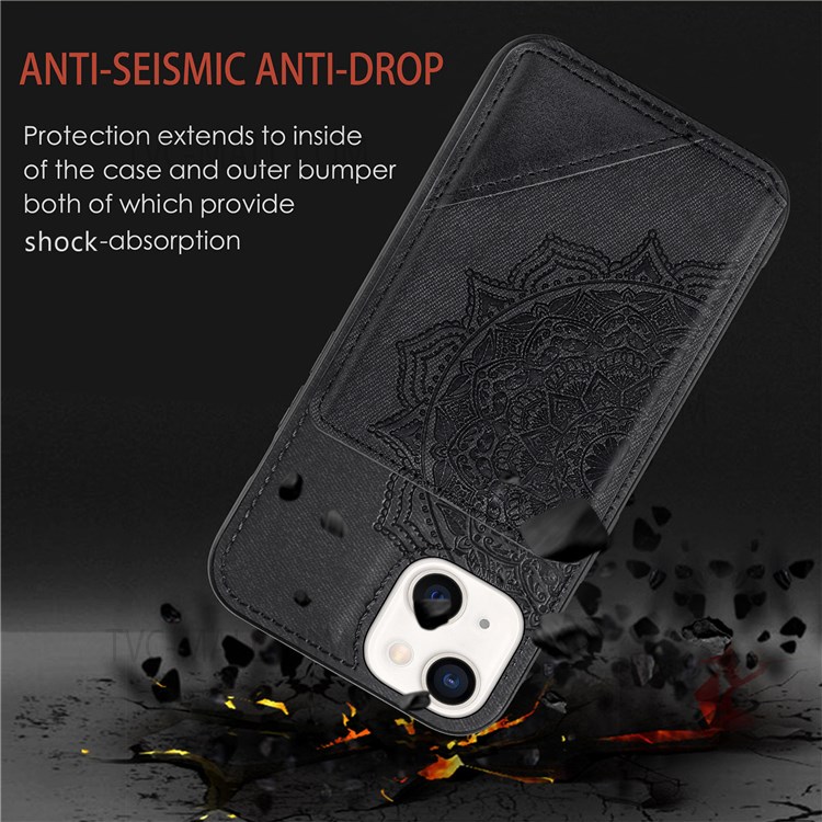 Imprinting Mandala Flower PU Leather Coated Kickstand Wallet Phone Shell Case for iPhone 13 6.1 inch - Black-3