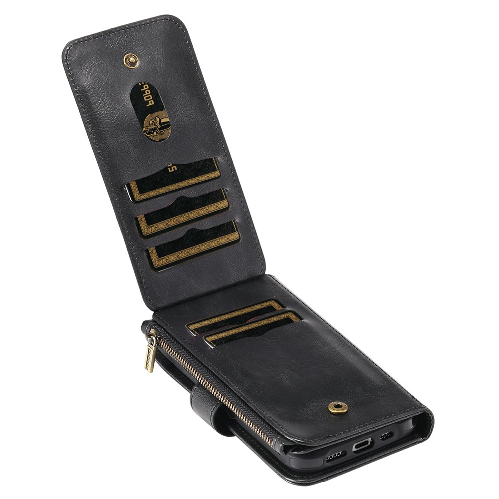 Detachable Inner Leather Coated Phone Case Vintage Style Horizontal/Vertical Flip Leather Shell with Pocket Design for iPhone 13 Pro 6.1 inch - Black-17