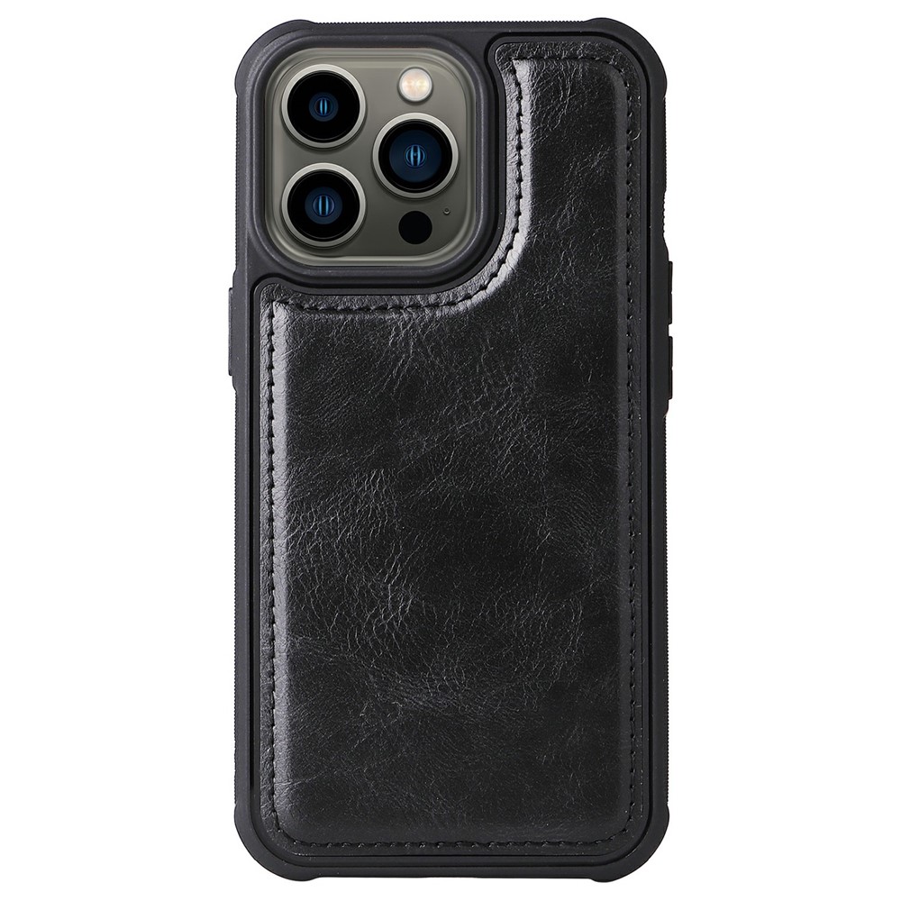 Detachable Inner Leather Coated Phone Case Vintage Style Horizontal/Vertical Flip Leather Shell with Pocket Design for iPhone 13 Pro 6.1 inch - Black-4