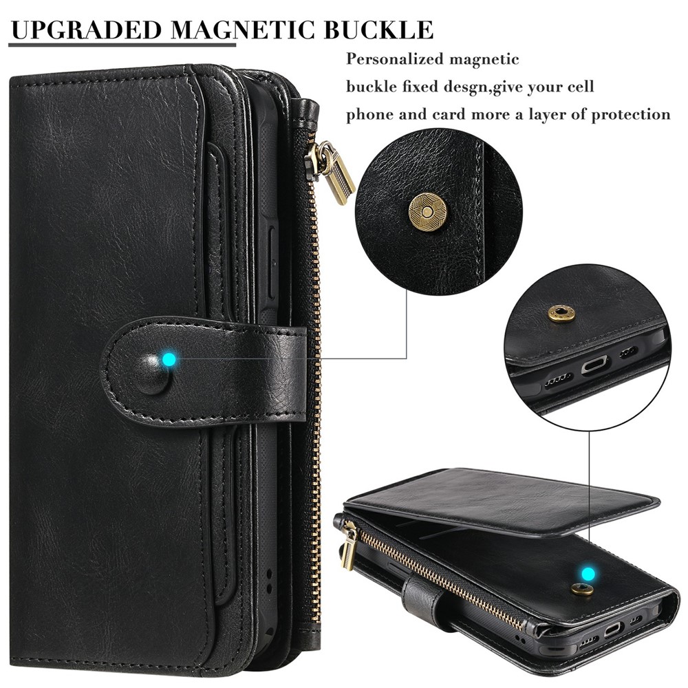 Detachable Inner Leather Coated Phone Case Vintage Style Horizontal/Vertical Flip Leather Shell with Pocket Design for iPhone 13 Pro 6.1 inch - Black-8
