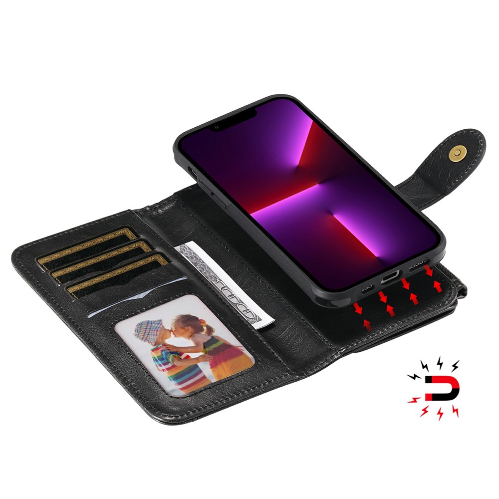 Multifunctional Zipper Pocket Wallet Design Horizontal/Vertical Flip PU Leather Cover Detachable Inner Phone Case for iPhone 13 Pro Max 6.7 inch - Black-15