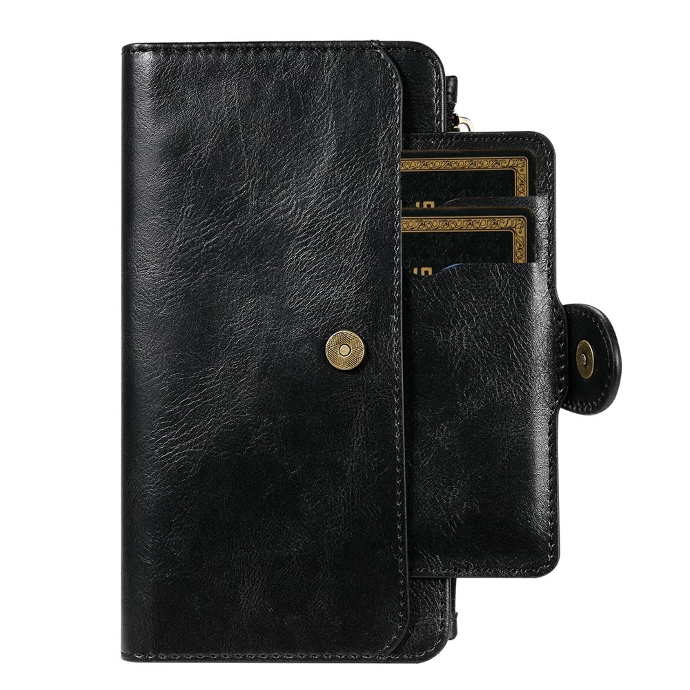 Multifunctional Zipper Pocket Wallet Design Horizontal/Vertical Flip PU Leather Cover Detachable Inner Phone Case for iPhone 13 Pro Max 6.7 inch - Black-3