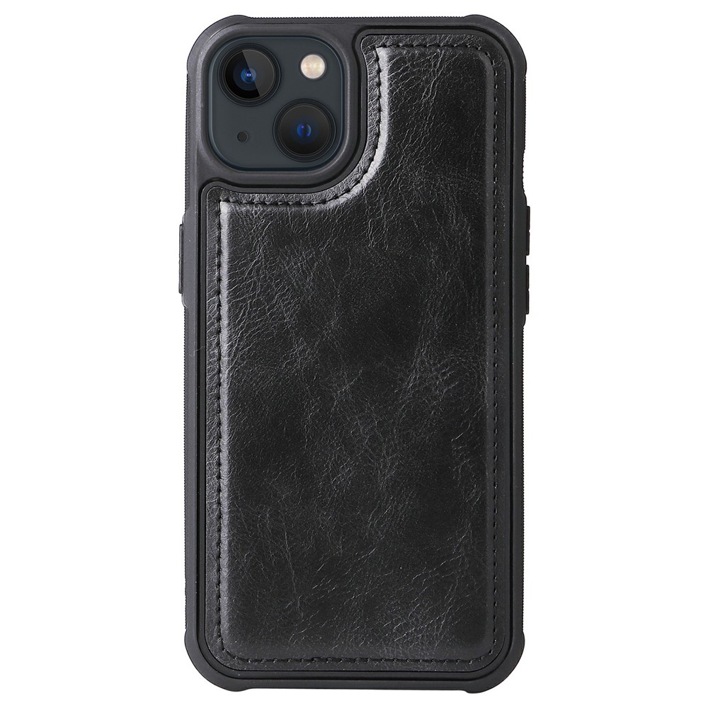 Multifunctional Large Capacity Zipper Pocket Leather Cover Detachable Magnetic Suction Phone Case with Built-in Metal Sheet for iPhone 13 6.1 inch - Black-4