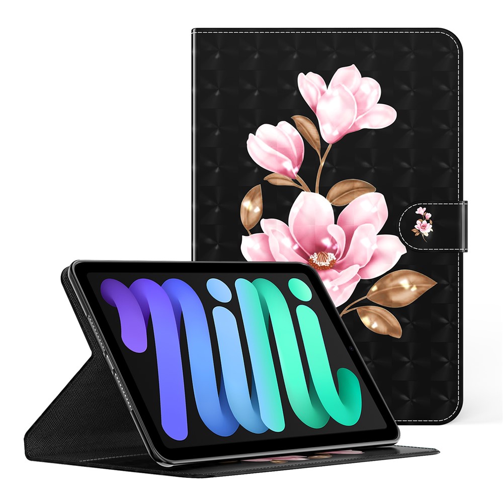 Pattern Printing Full Protection PU Leather Wallet Stand Tablet Case Cover for iPad mini (2021) - Pink Flowers-1