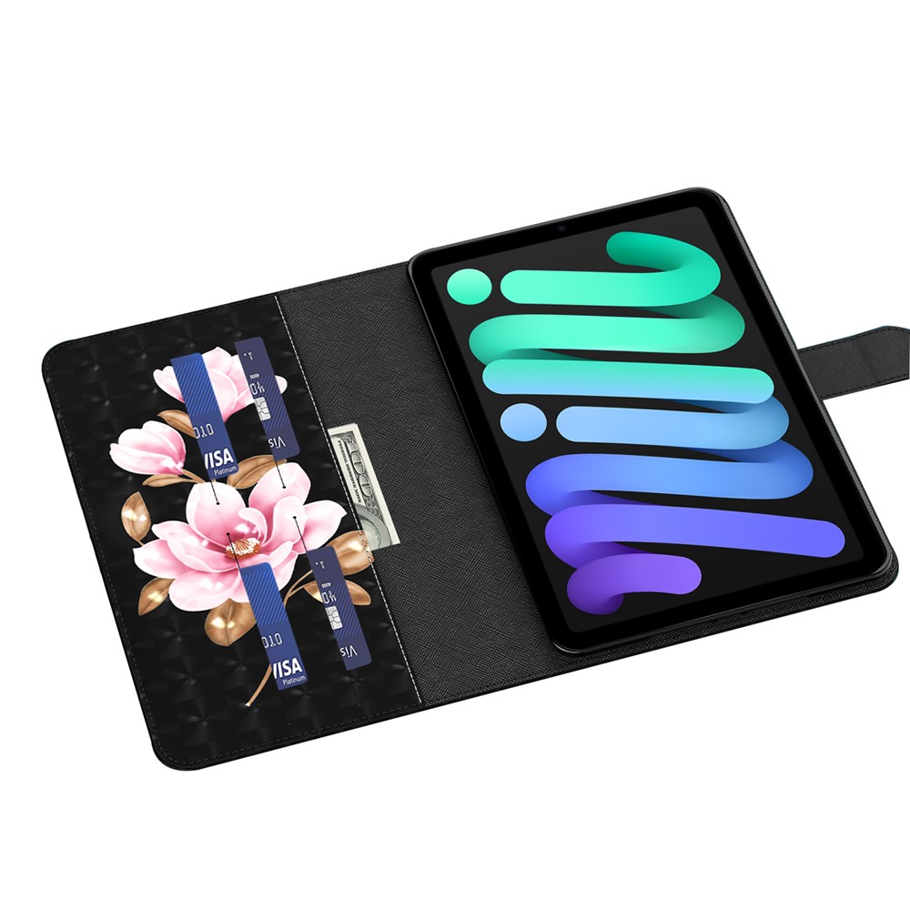 Pattern Printing Full Protection PU Leather Wallet Stand Tablet Case Cover for iPad mini (2021) - Pink Flowers-5