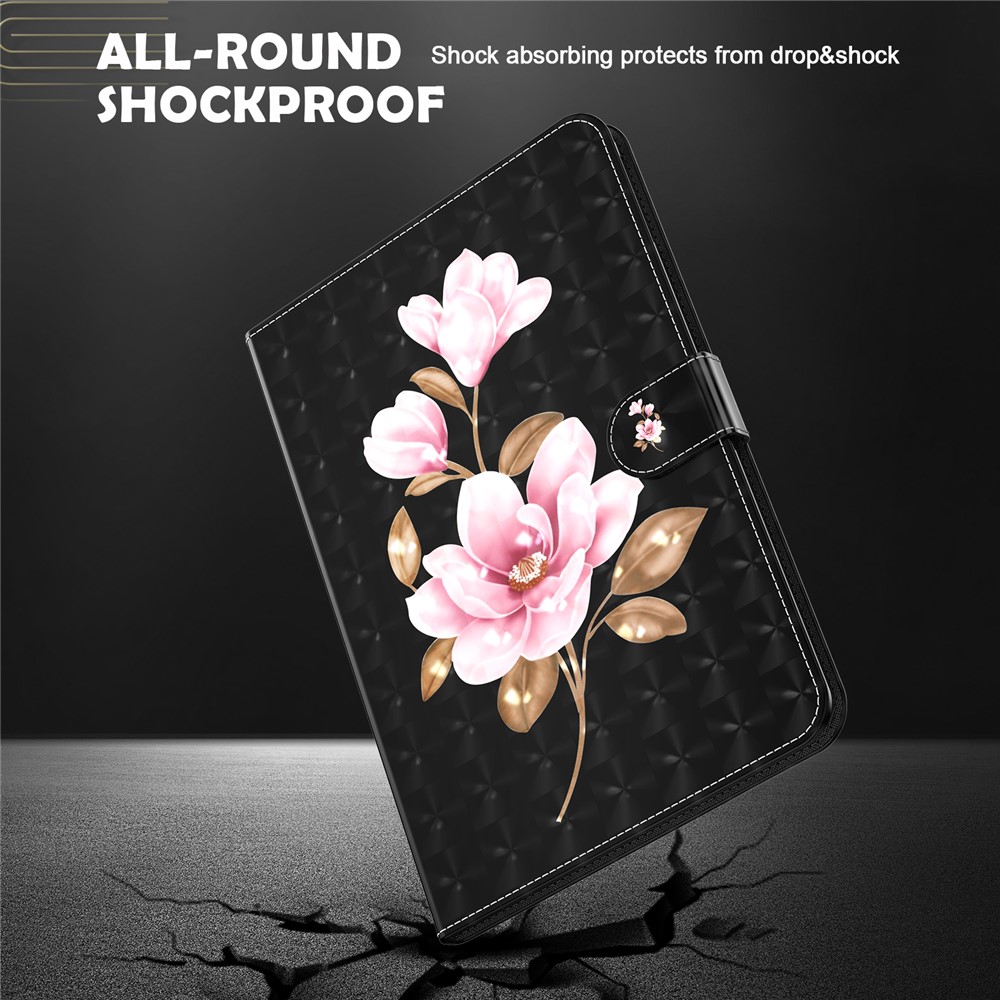 Pattern Printing Full Protection PU Leather Wallet Stand Tablet Case Cover for iPad mini (2021) - Pink Flowers-7
